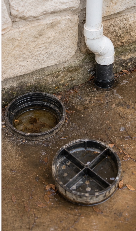 Sewer line repair context outside a home